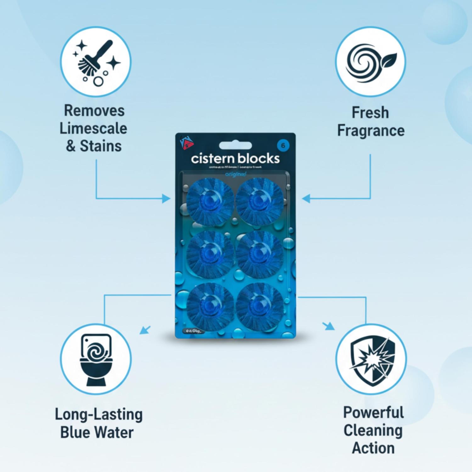 Toilet Cistern Blue Blocks Ocean Fresh Toilet Cleaner 6 Pack