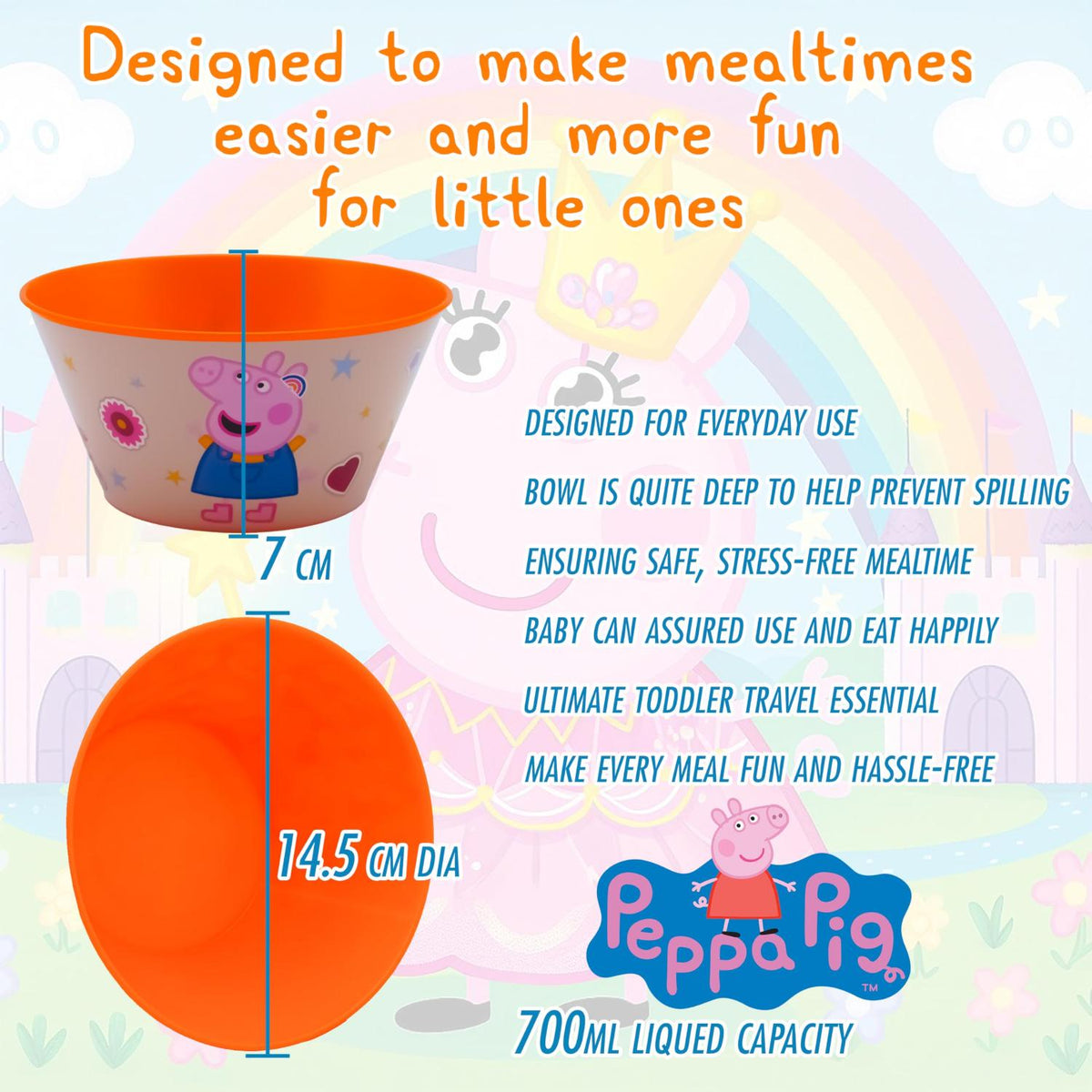 Peppa Pig Kids Licensed Reusable Plastic Snack Bowl 700ml – view 2