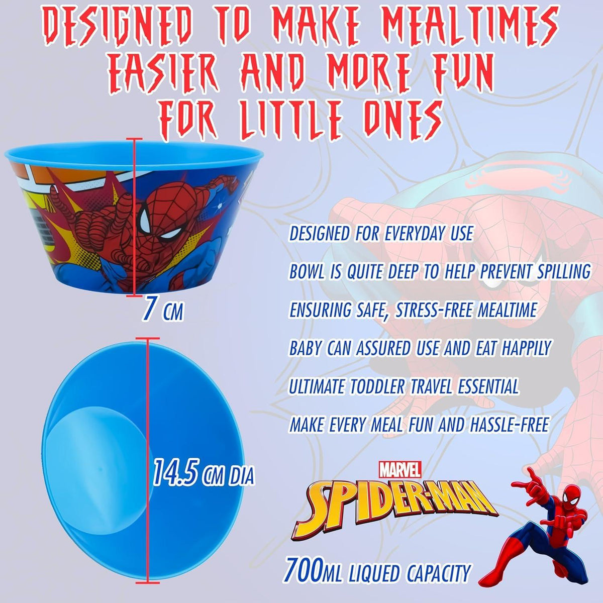 Spider-Man Kids Licensed Reusable Plastic Snack Bowl 700ml – view 2
