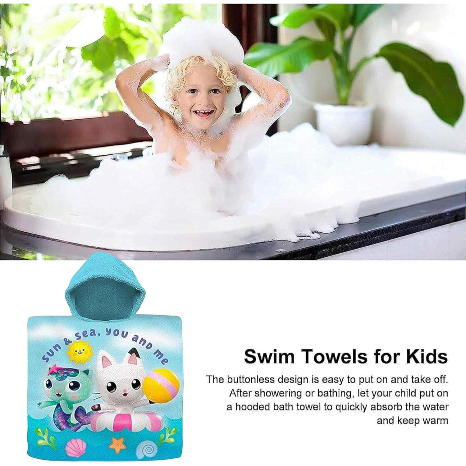 Kids Hooded Towel Poncho Cotton 120cm - Assorted