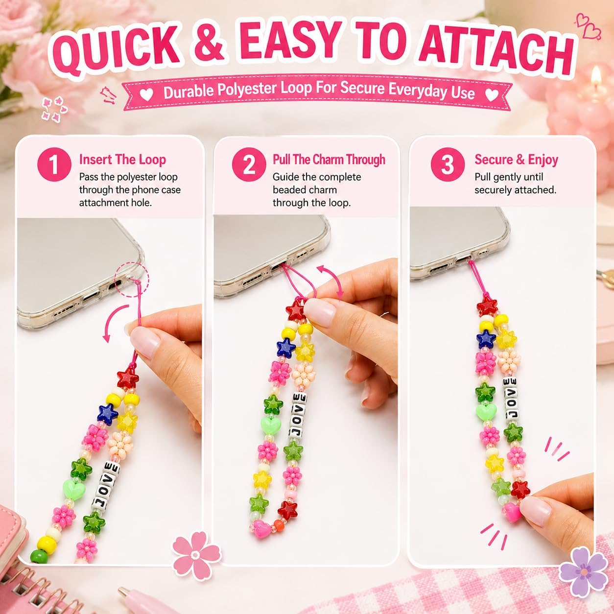 19cm Beaded Phone Charm Strap - Random