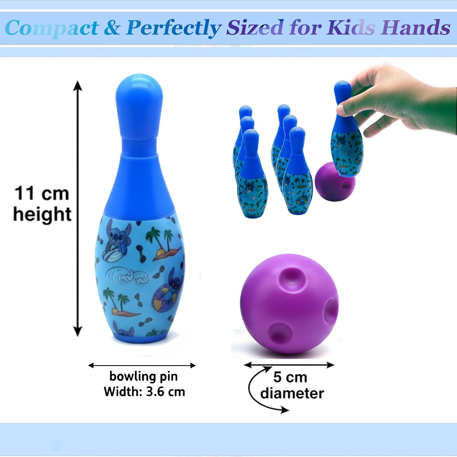 Kids Bowling Toy Set 11cm – 10 Pins and 2 Balls