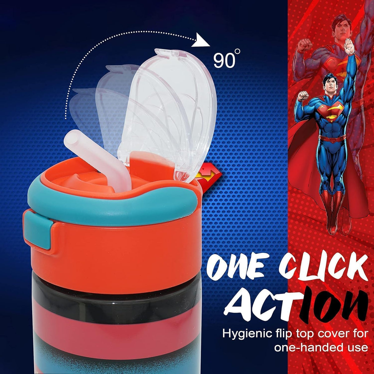 Superman Kids Licensed Flip Up Straw Supra Water Bottle 532ML – view 5