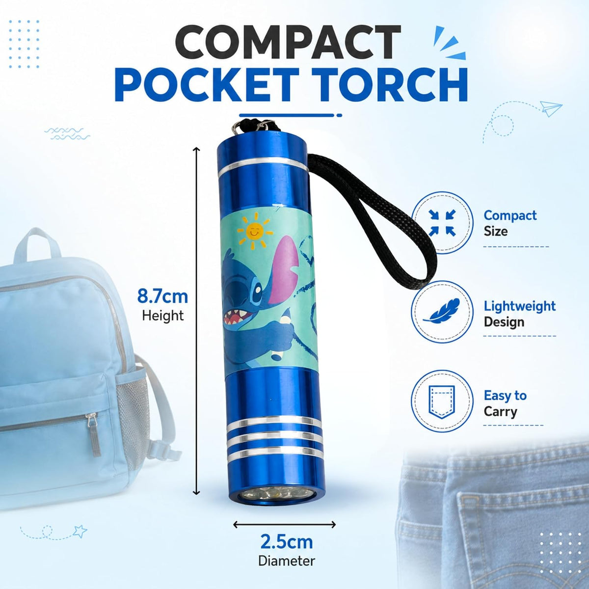 Disney Stitch 9 LED Mini Pink Flashlight 8.7cm