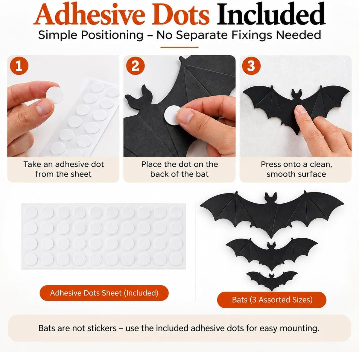 3D Halloween 12x Bat Wall Decorations with Adhesive