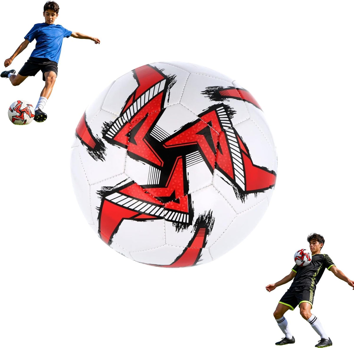 32-Panel Football Size 5 – Deflated Training & Match Ball - White Base -Red