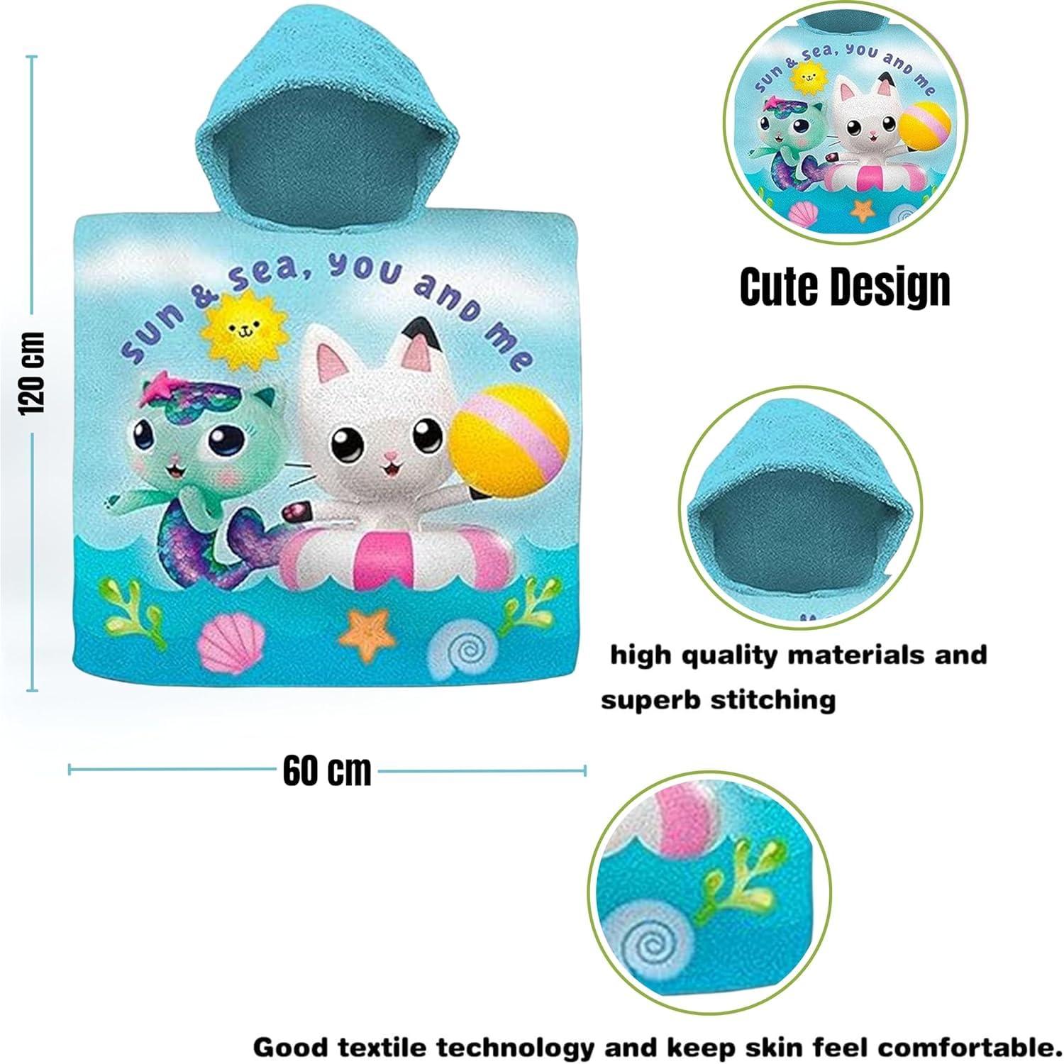 Kids Hooded Towel Poncho Cotton 120cm - Assorted