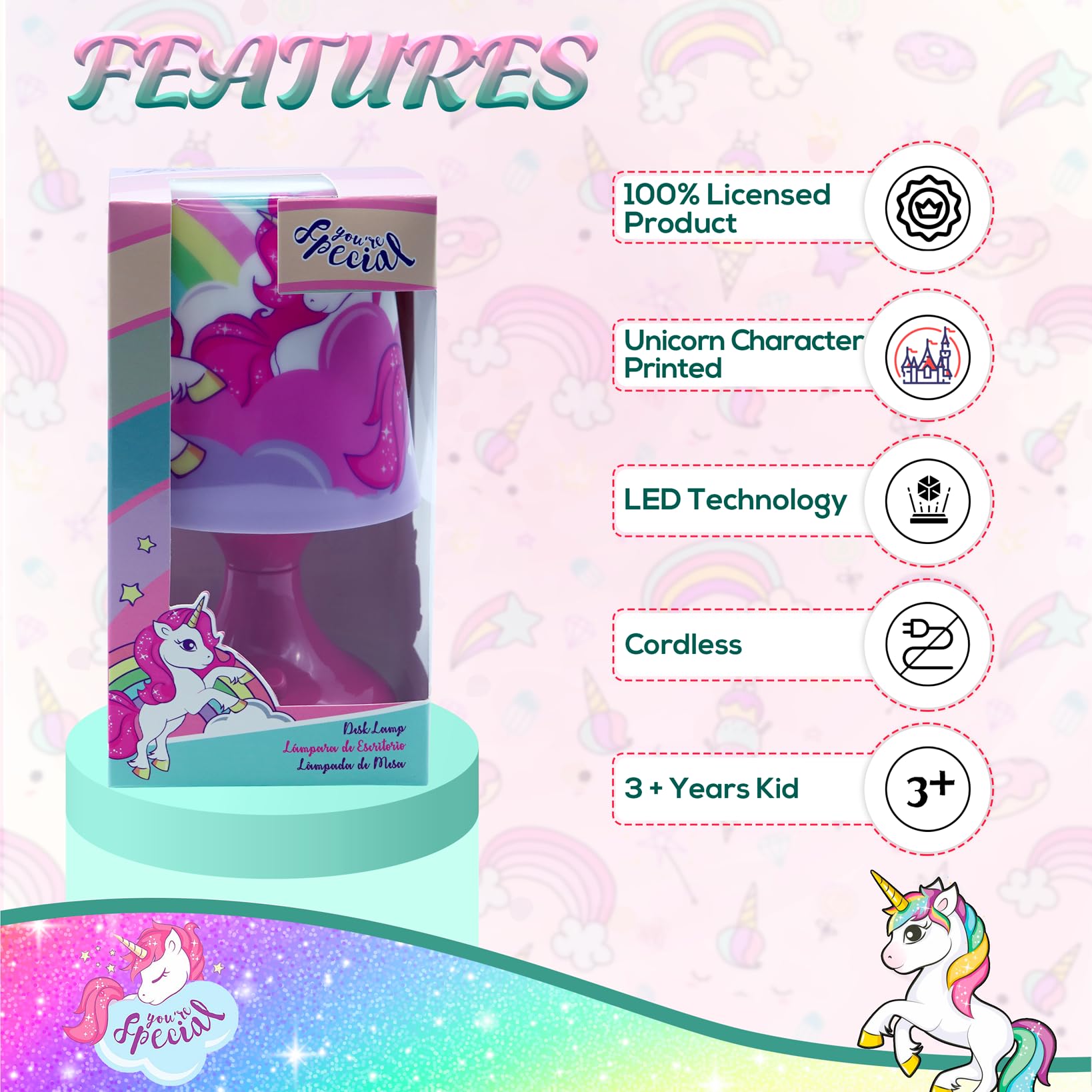 Table Lamp Battery Powered Bedside Lamp for Kids