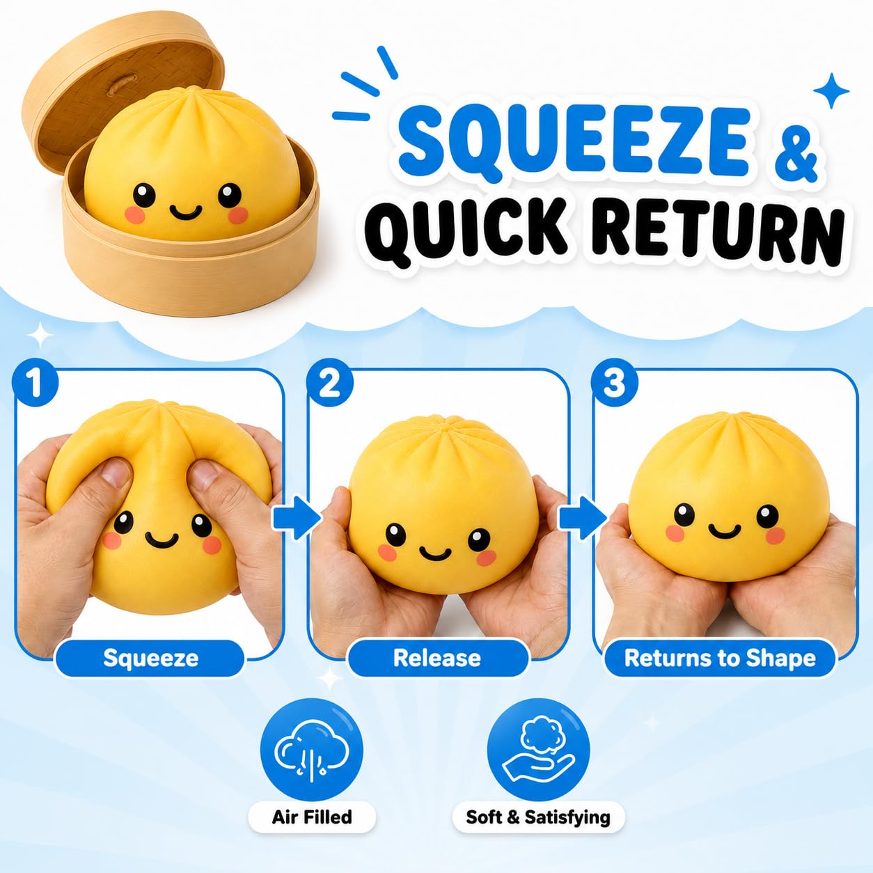 1x Random Colourful Dumpling Squishy Toy, 8.5cm
