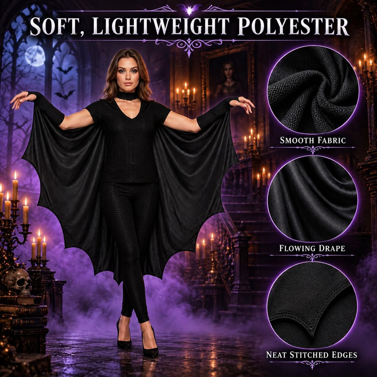 Halloween Bat Cape for Adults 172cm