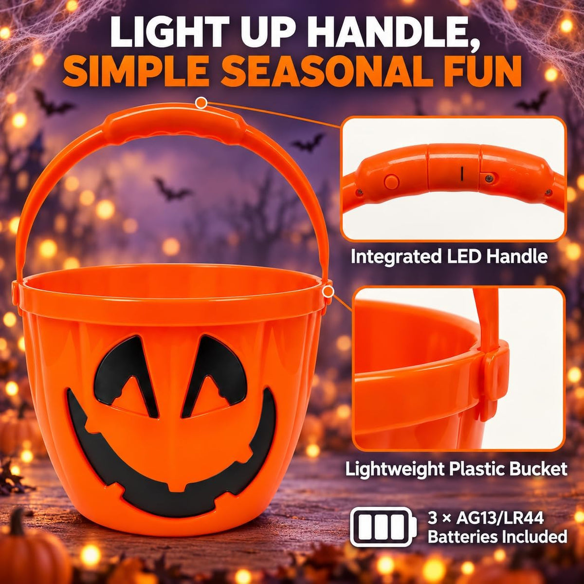30cm Halloween Light Up Treat Bucket