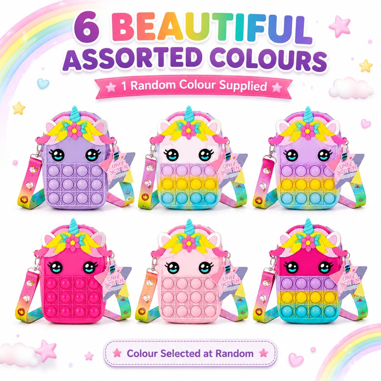 Random Unicorn Pop-It Fidget Bag with Lanyard