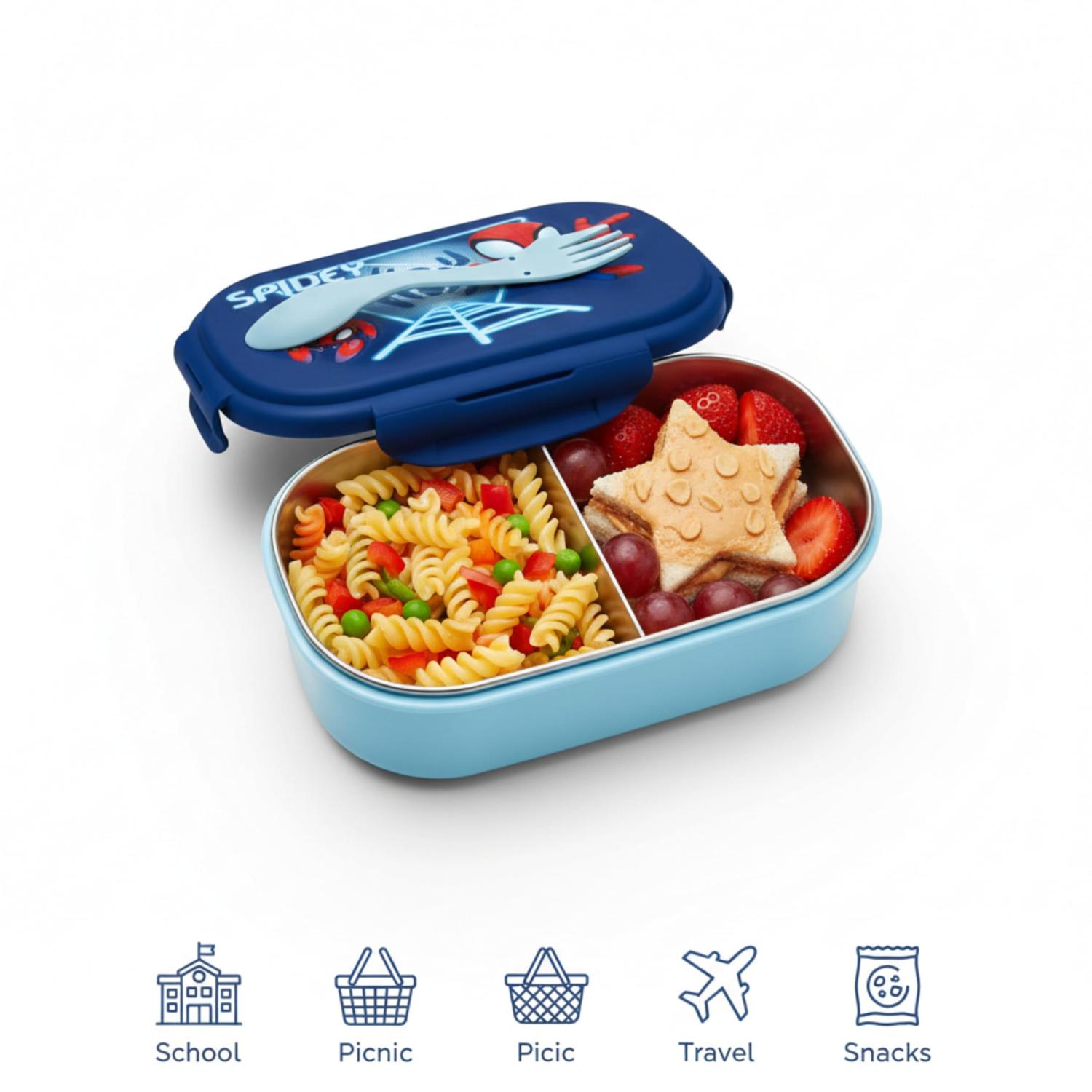 Kids BPA Free Plastic Lunch Box with Cutlery - Assorted