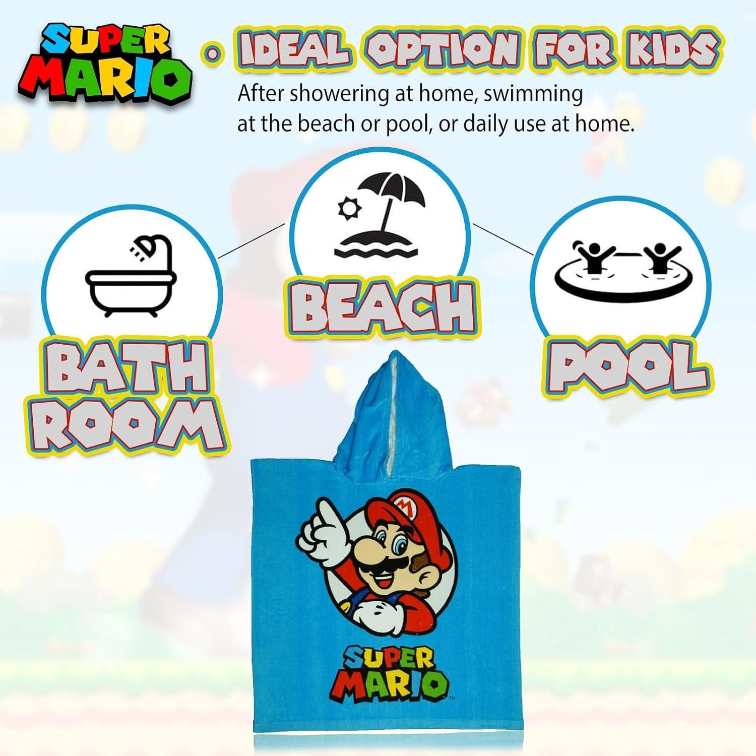 Kids Hooded Towel Poncho Cotton 120cm - Assorted