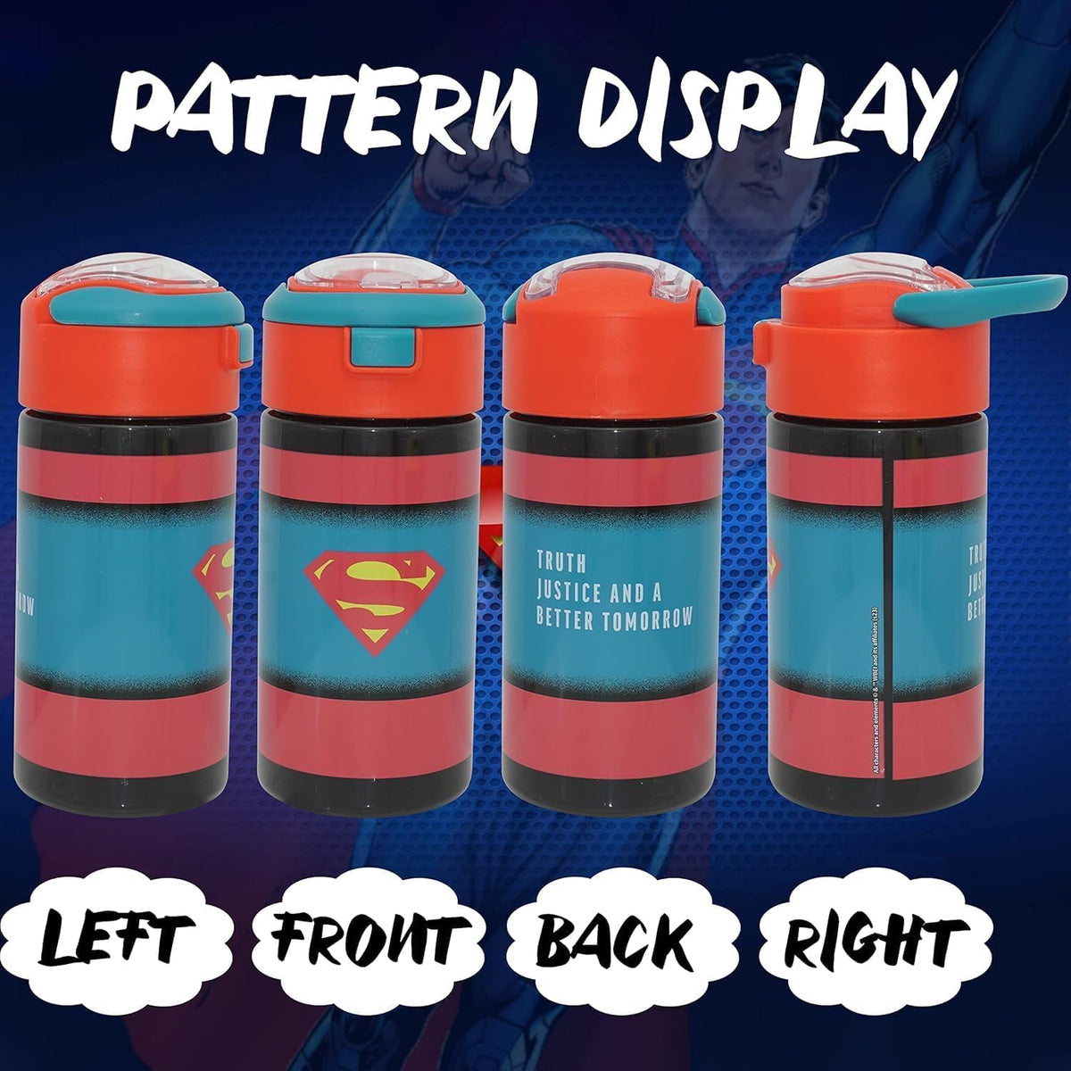 Superman Kids Licensed Flip Up Straw Supra Water Bottle 532ML – view 3