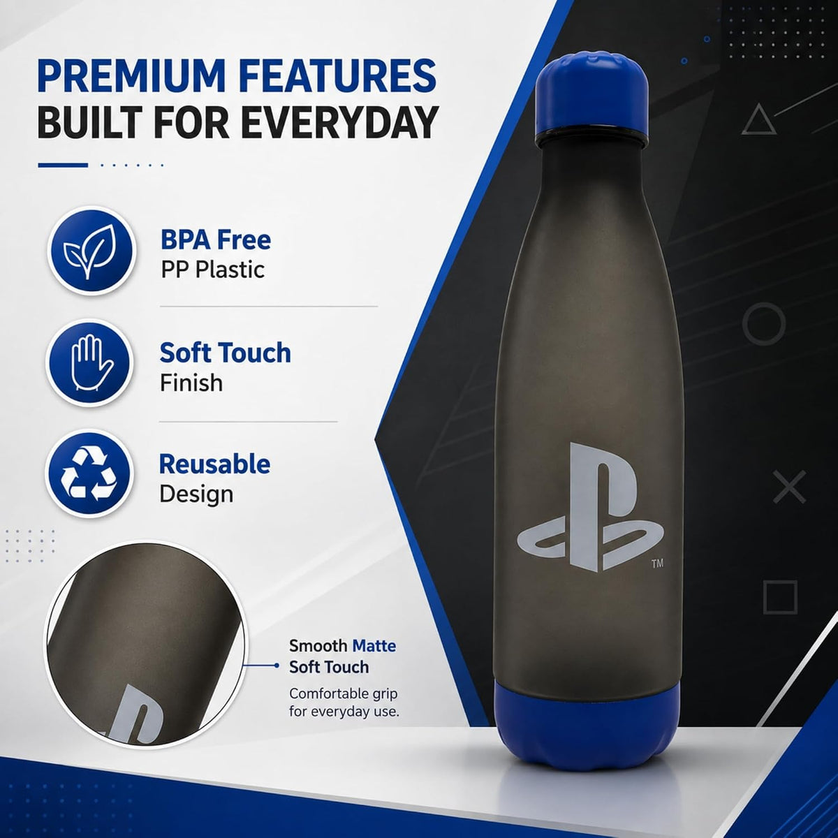 PlayStation 650ml BPA Free Soft Touch Water Bottle - Soft Touch Finish