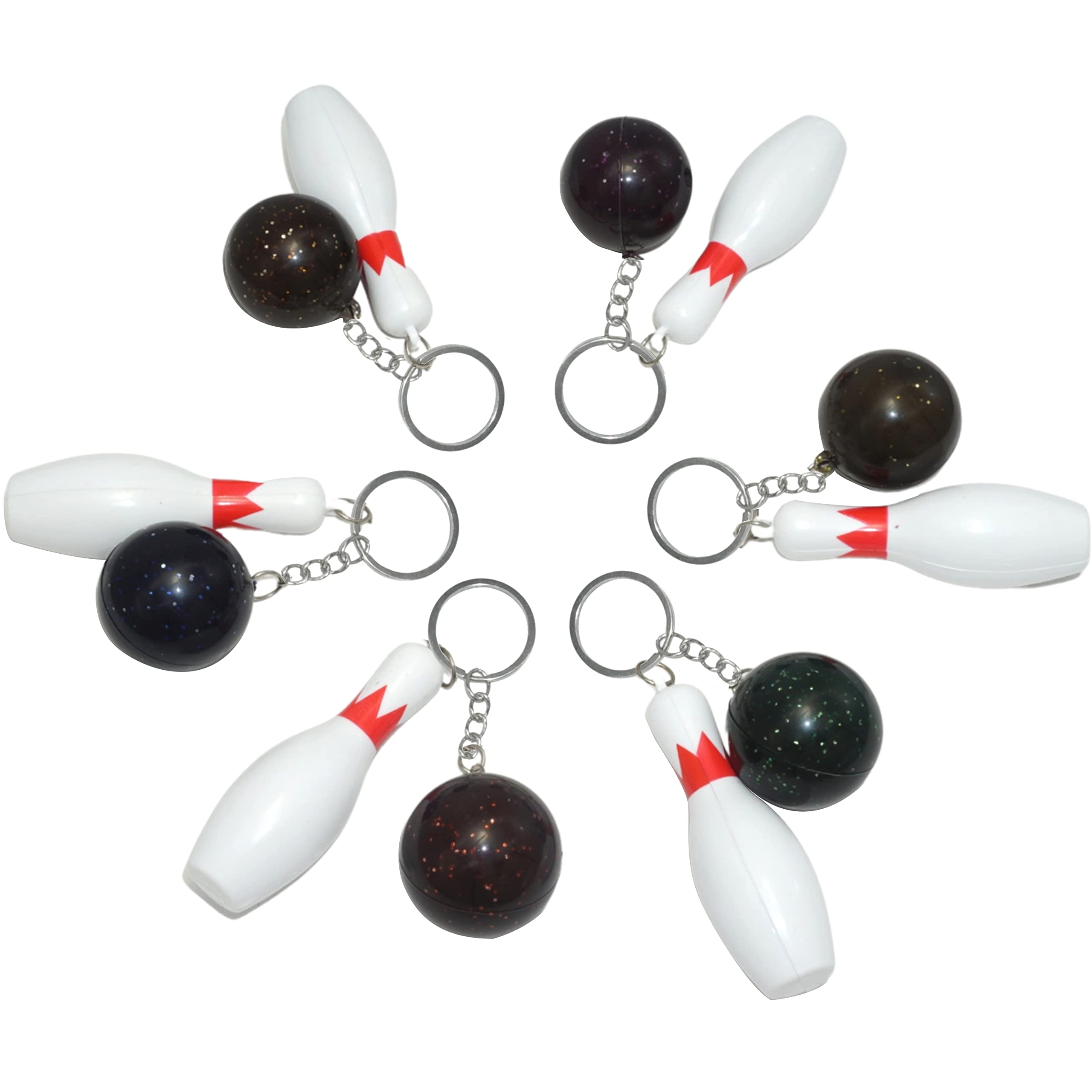 6Pk Bowling Pin Attached Ball Keyring