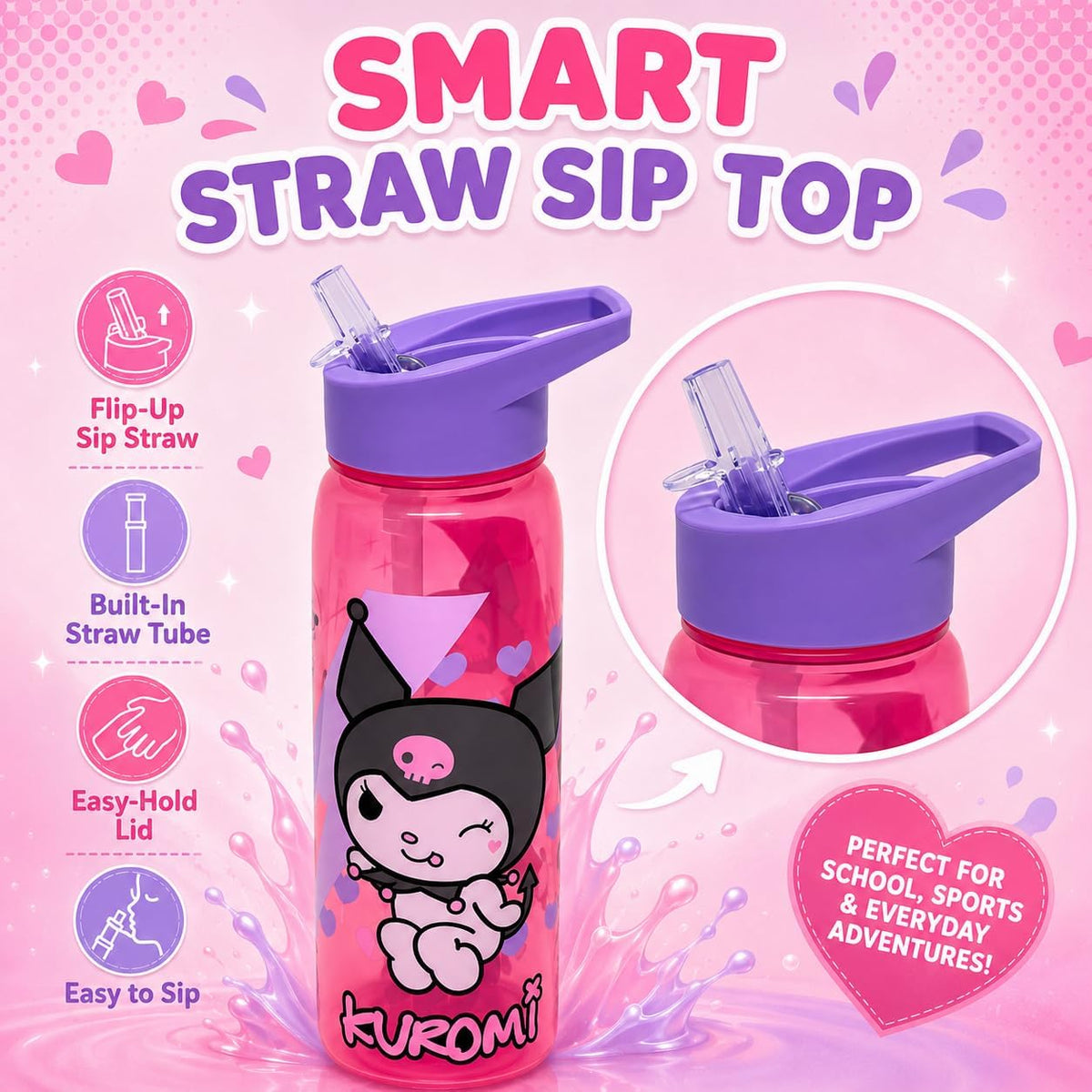 Kuromi Kids Leakproof Water Bottle 600ml