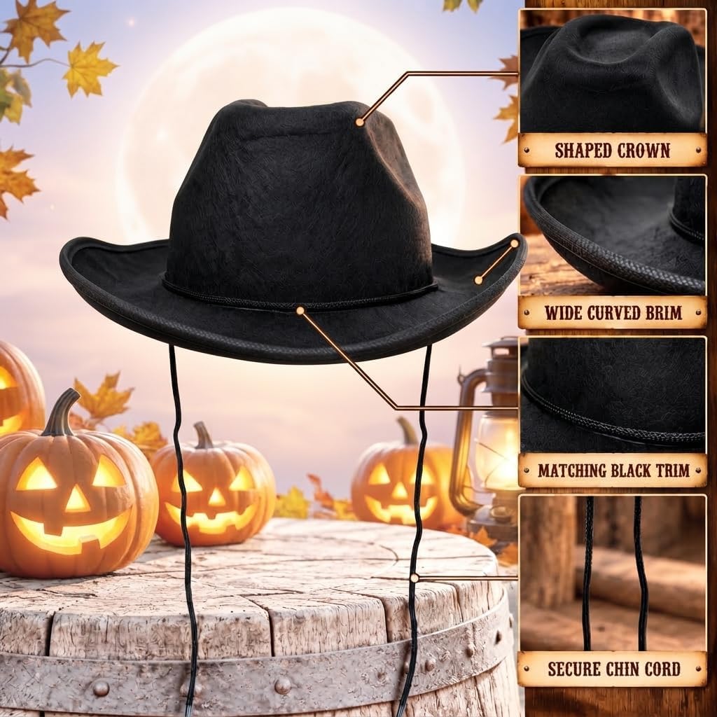 Halloween Cowboy Hat with Chin Cord for Adults