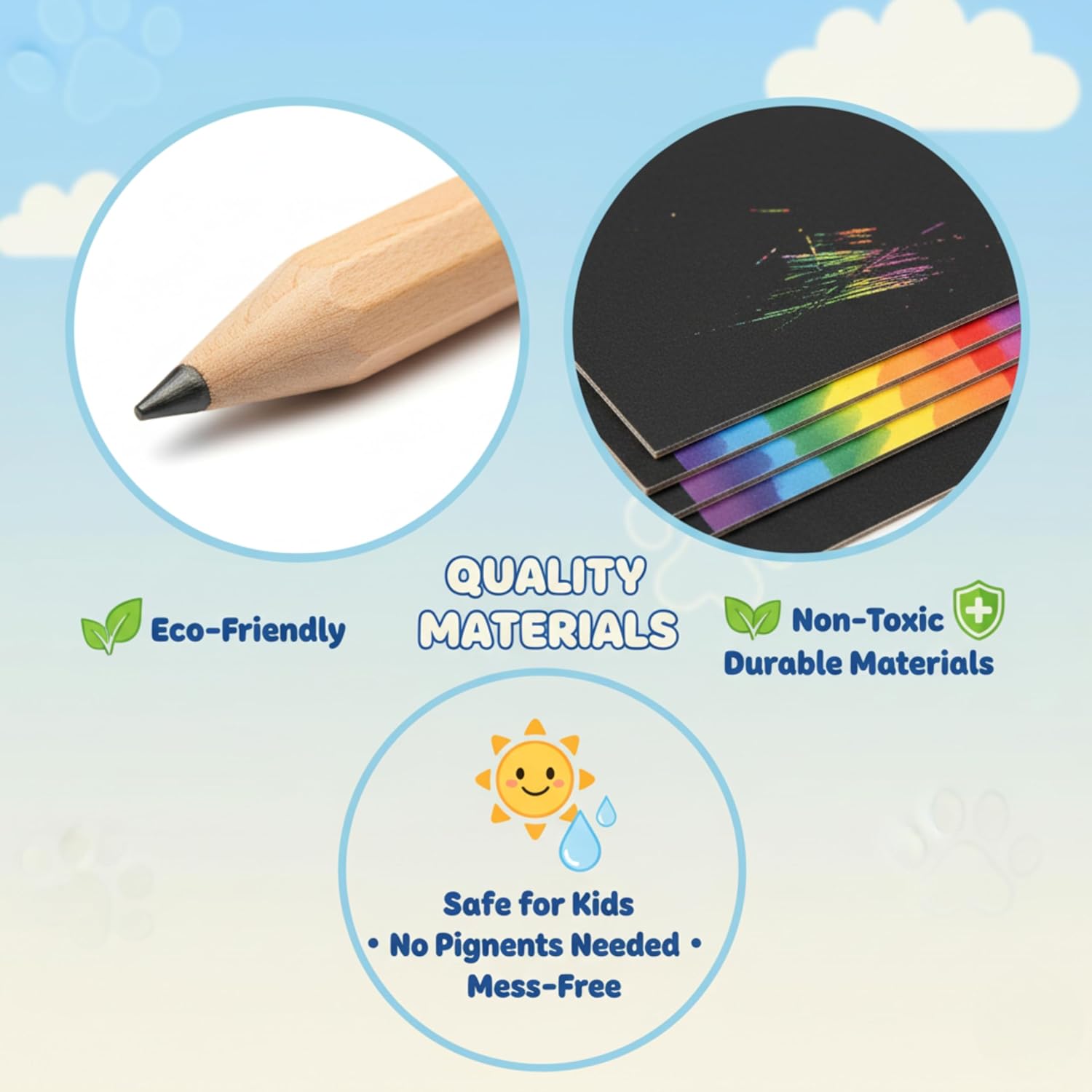 3Pcs Kids Scratch Art Craft Set with Wooden Stylus