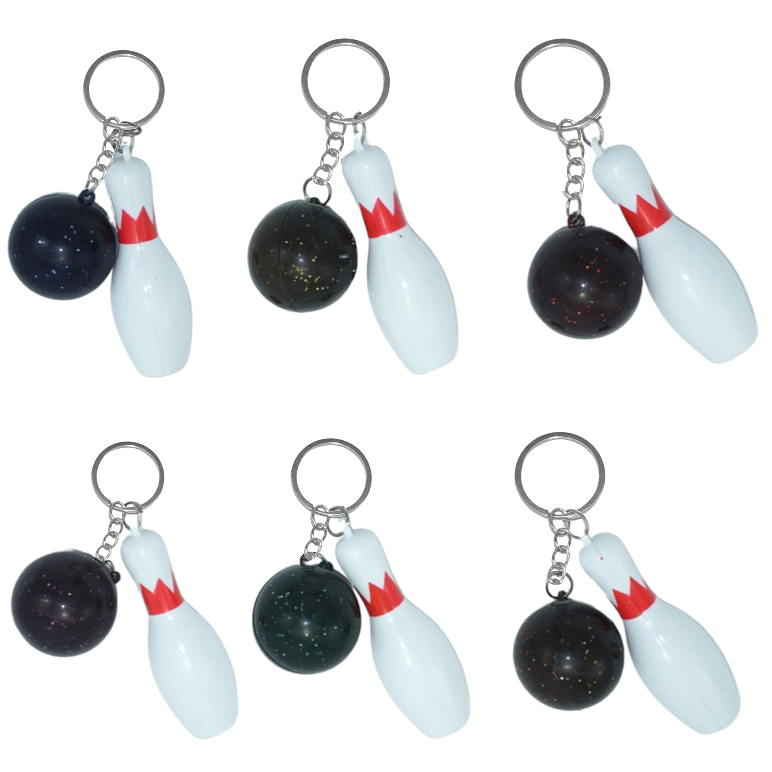 6Pk Bowling Pin Attached Ball Keyring