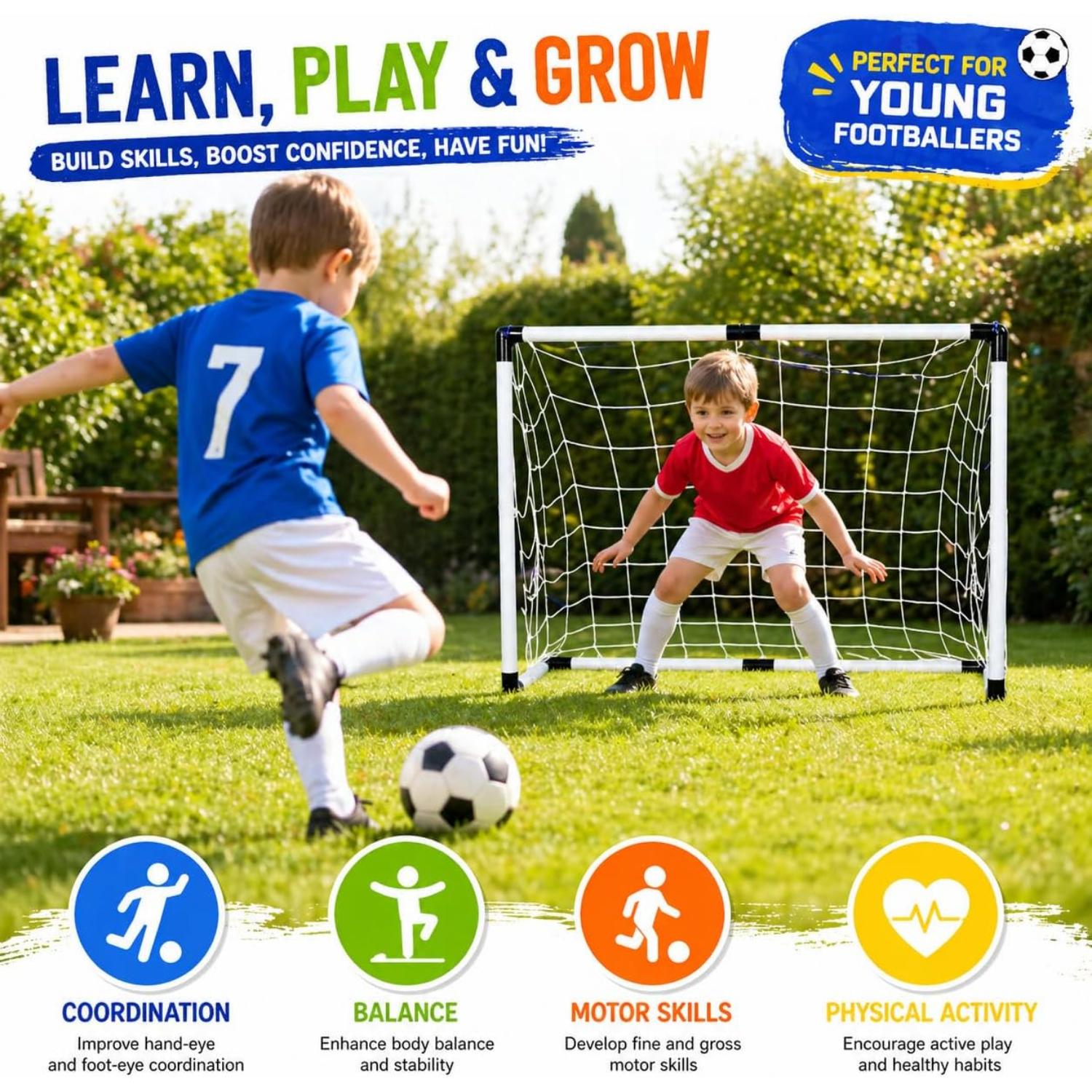 Mini Soccer Goals for Kids with Net Ball Pump