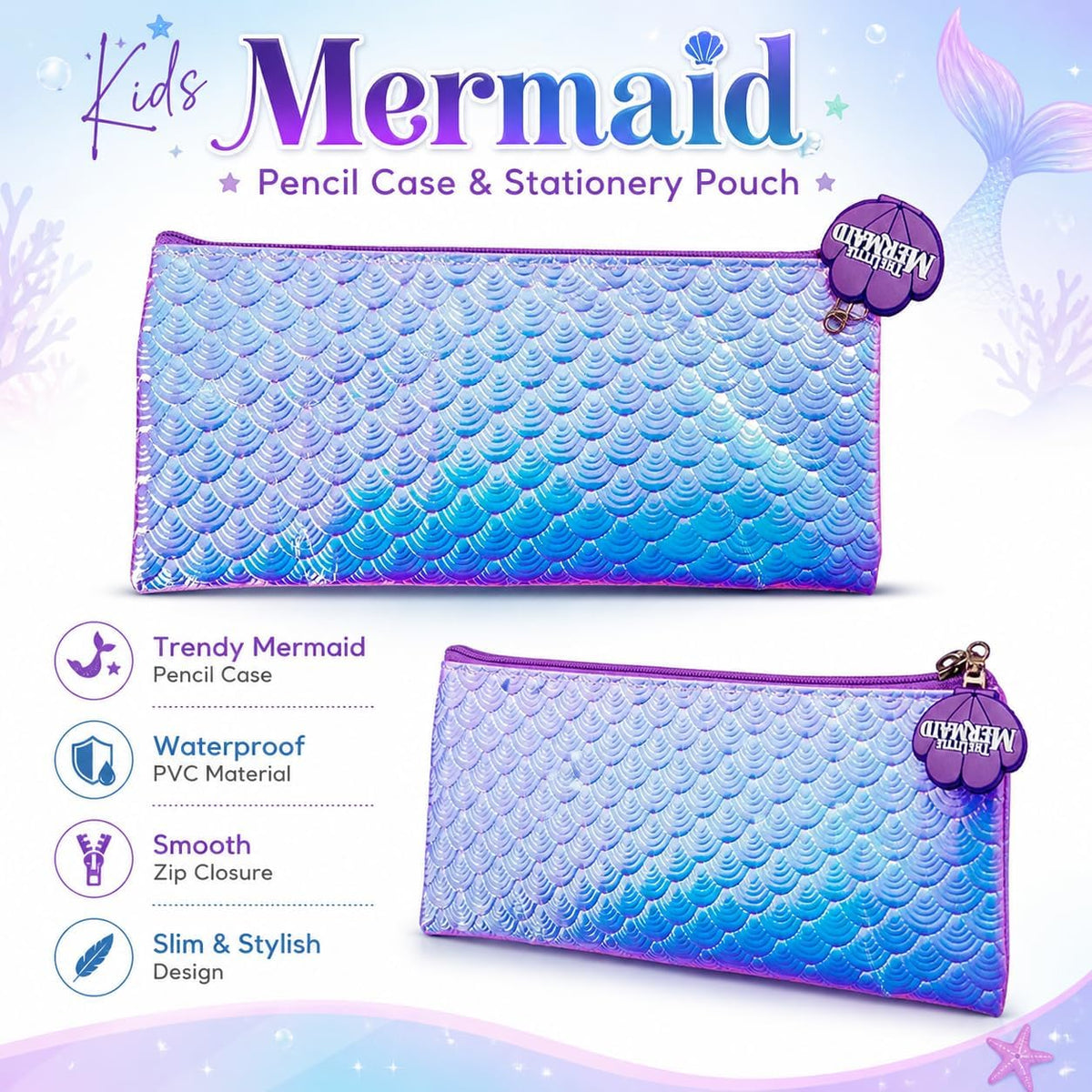 Mermaid Kids Licensed Flat Zipped Pencil Case