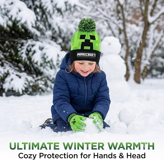 Kids Knitted Bobble Hat & Gloves Set