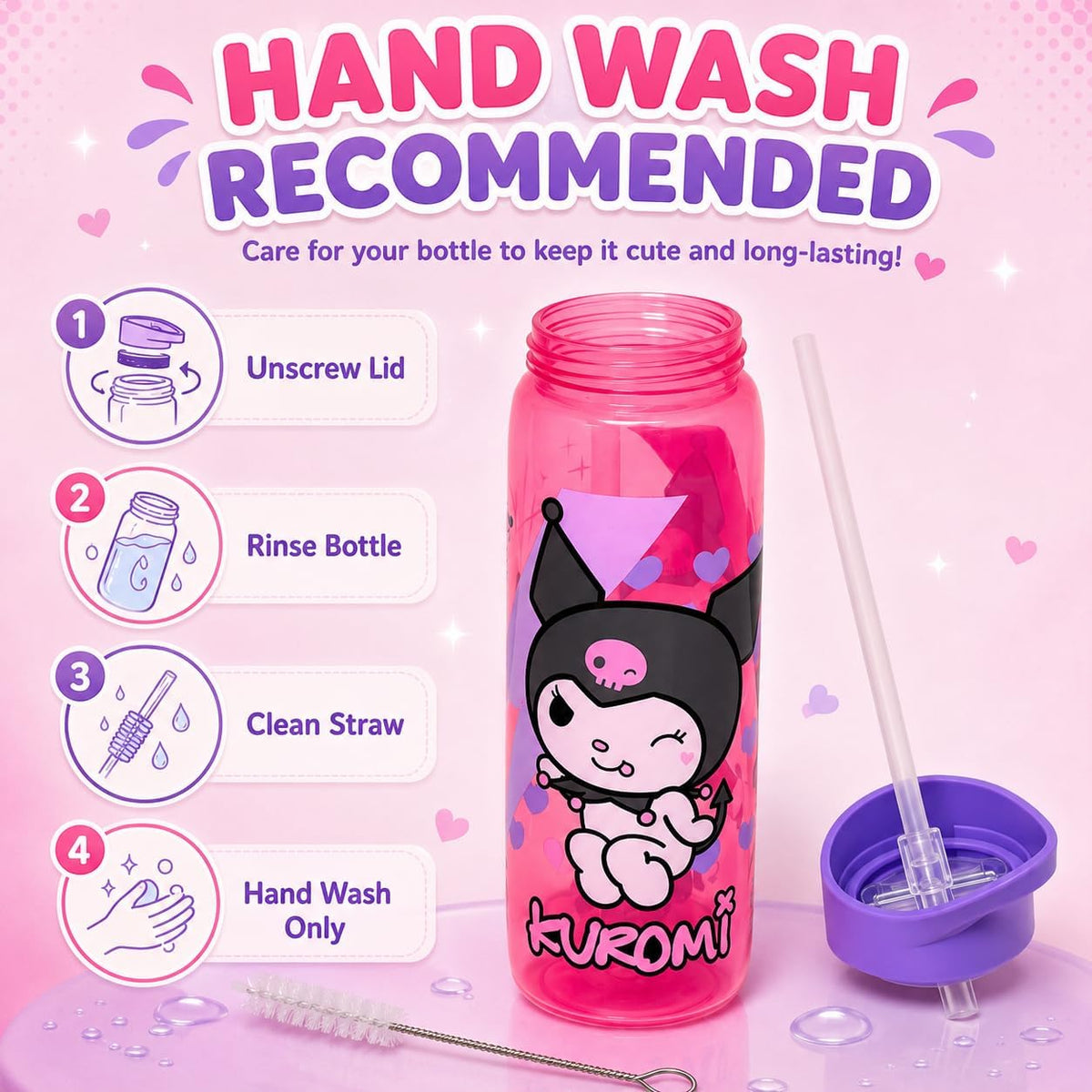Kuromi Kids Leakproof Water Bottle 600ml
