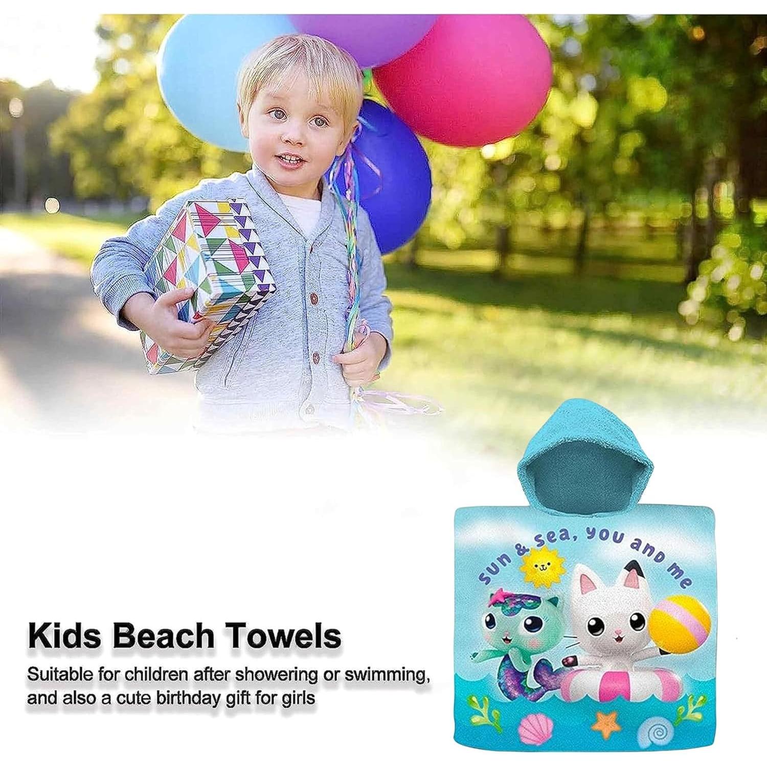 Kids Hooded Towel Poncho Cotton 120cm - Assorted