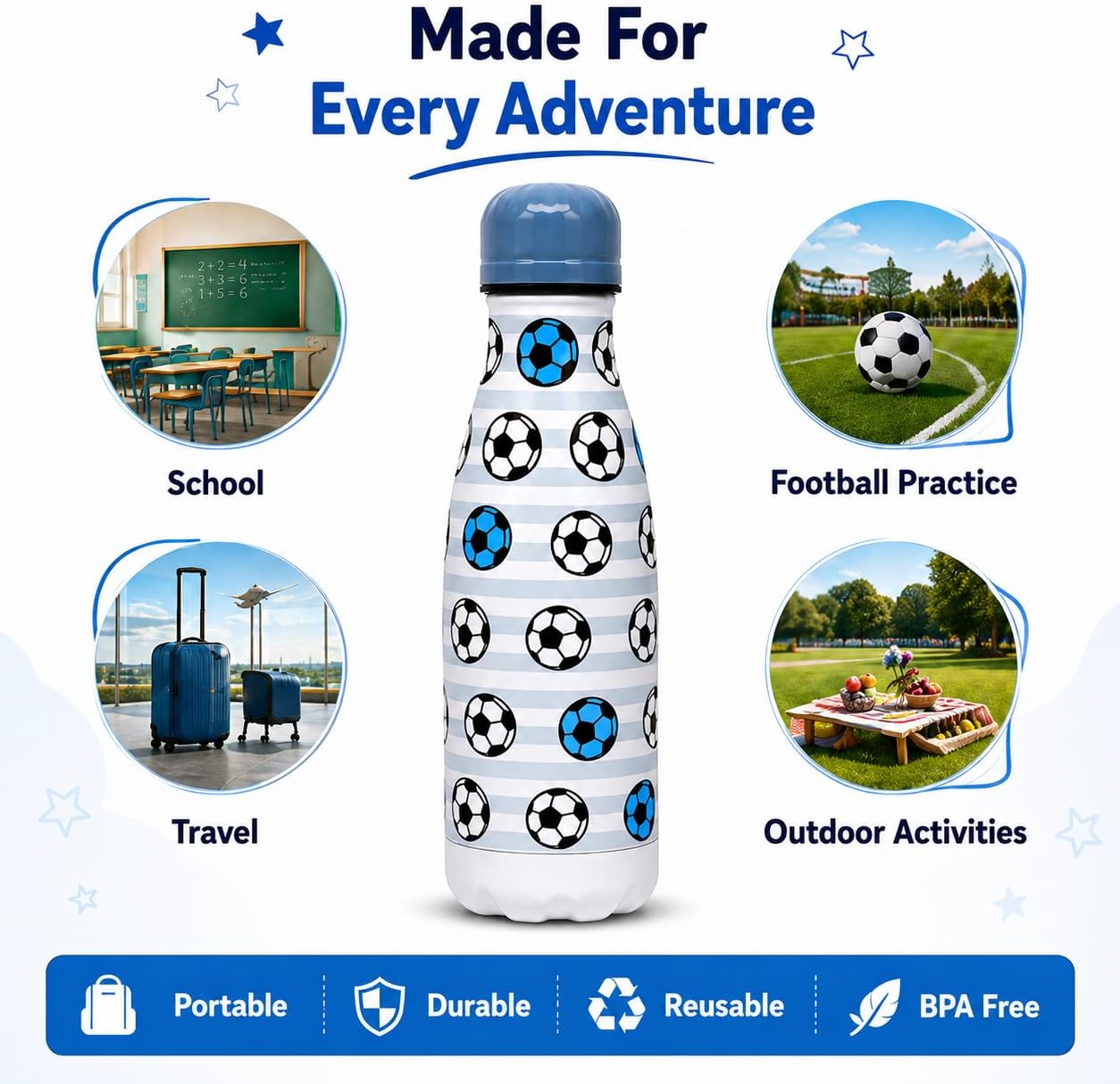 350ml Boys Insulated Metal Water Bottle