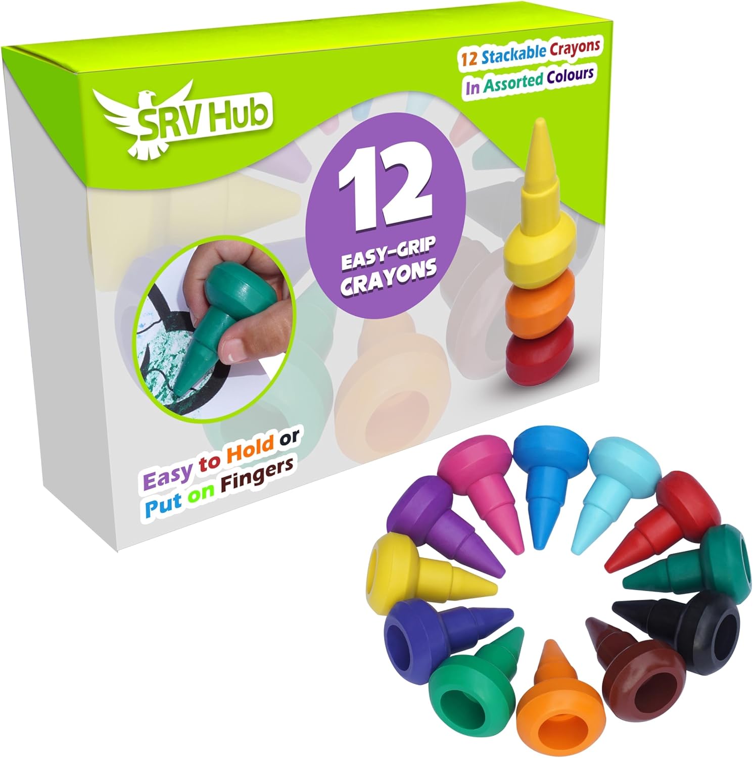 Stackable & Washable Easy Grip Crayons