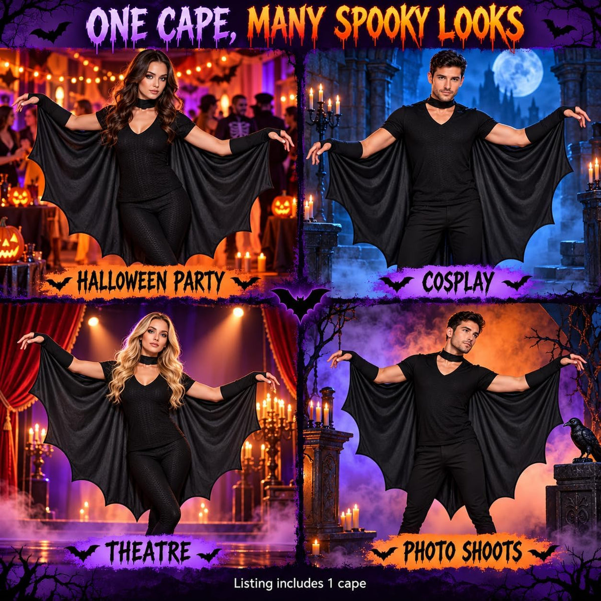 Halloween Bat Cape for Adults 172cm