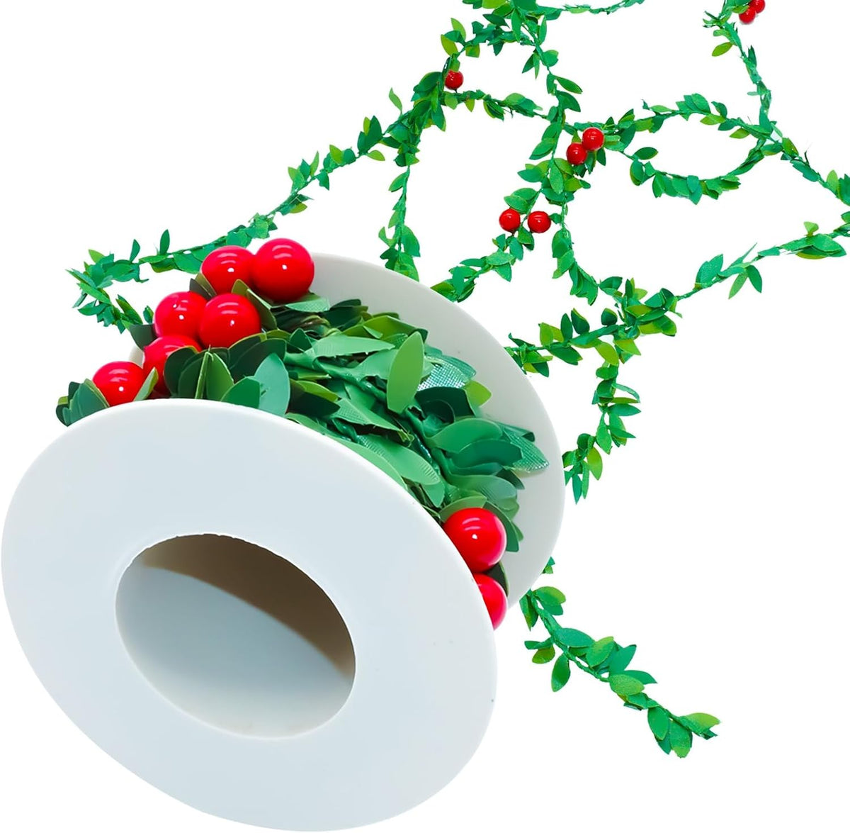 Green Holly Leaf Garland with Red Berries 2m