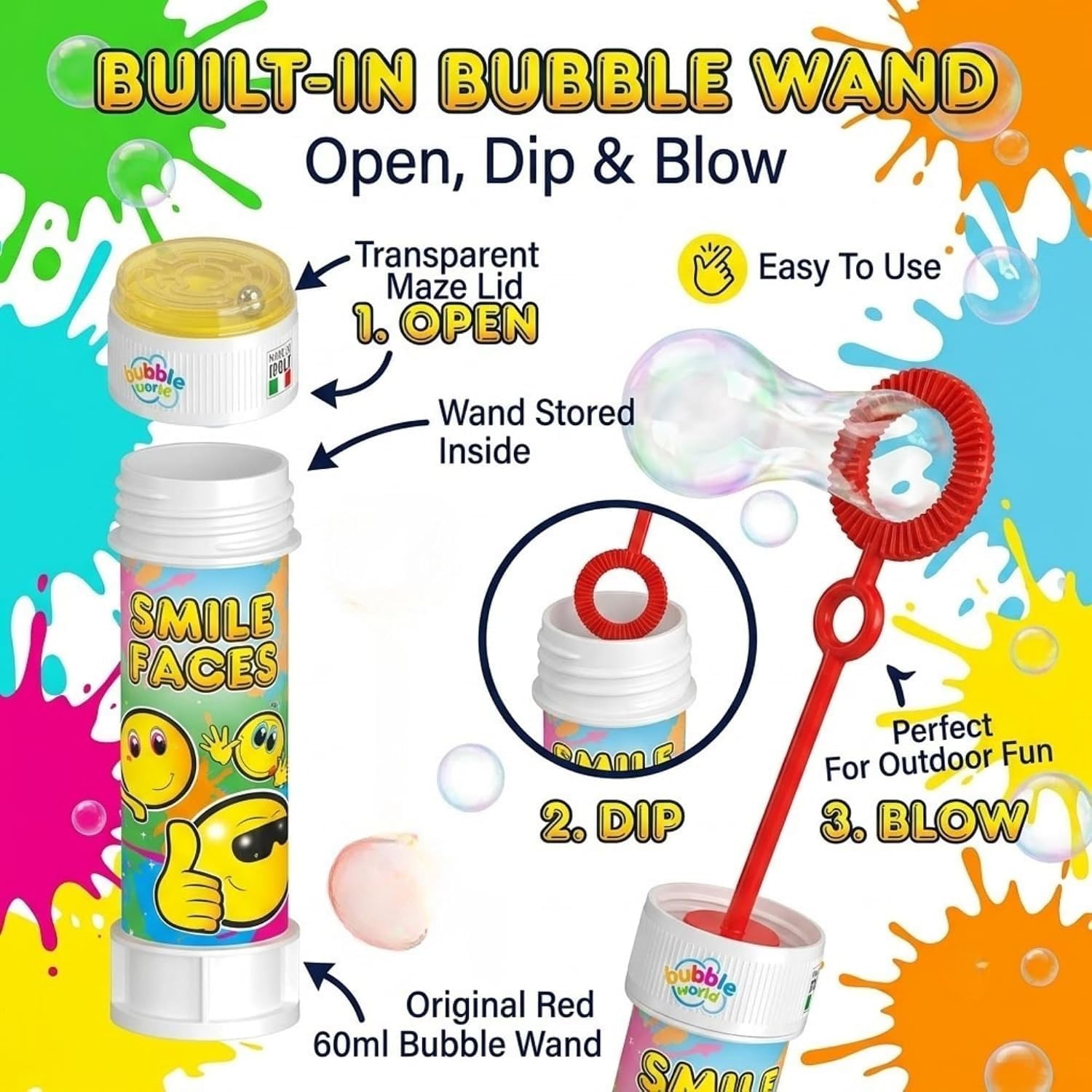 Smile Faces 12Pcs Bubble Tubes with Wand
