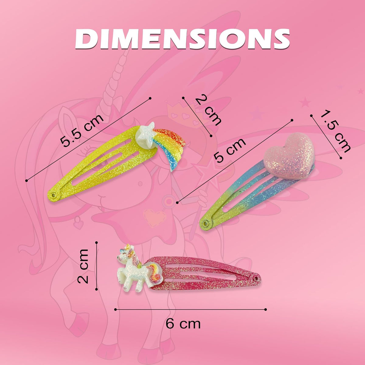 Snap Hair Pins & Clips for Kids Teen & Adults - 4Pcs Unicorn Glitter