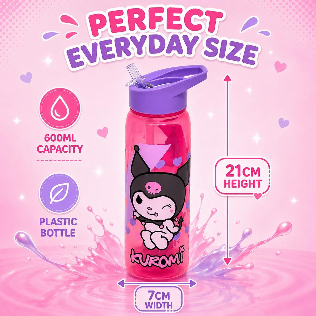Kuromi Kids Leakproof Water Bottle 600ml