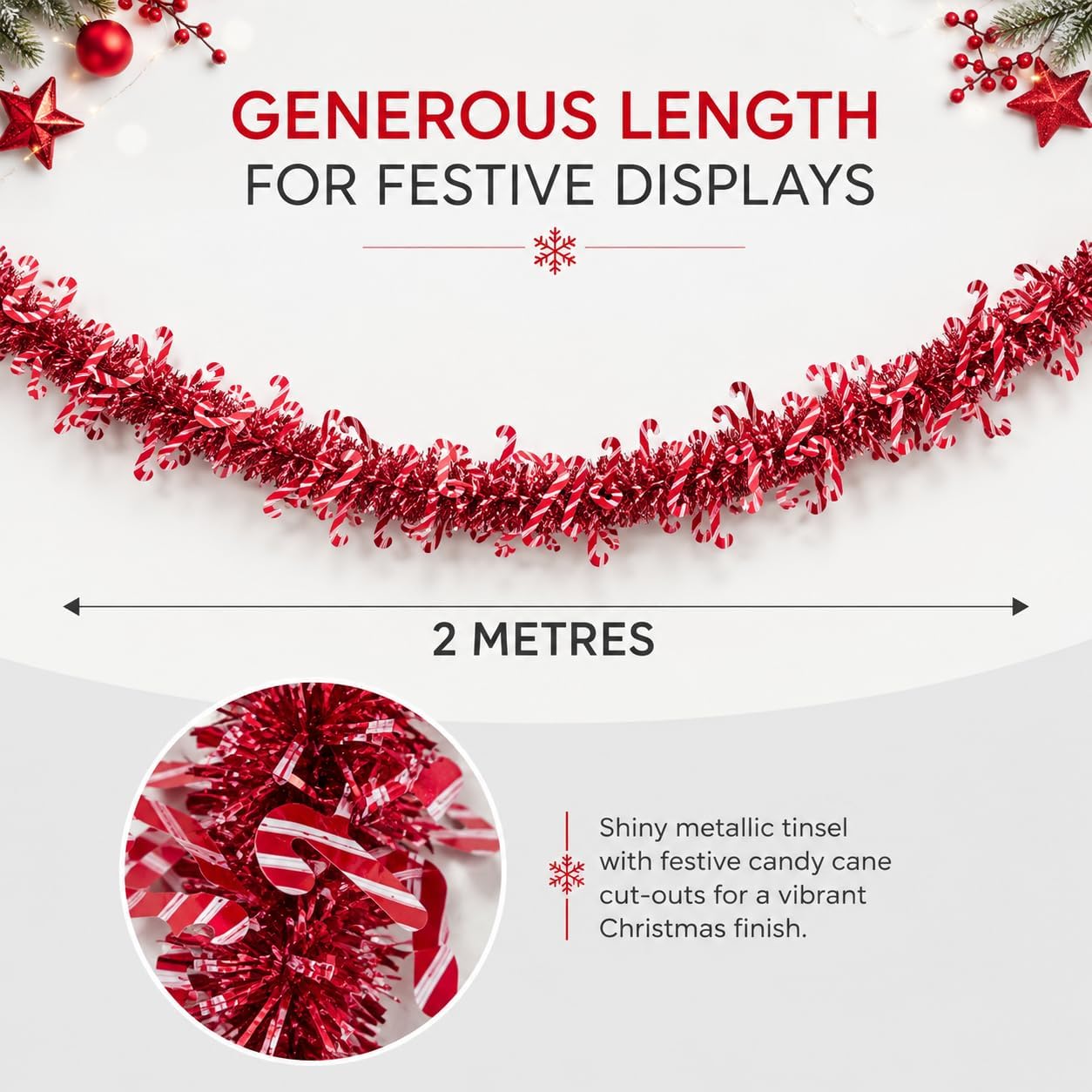 2M Candy Cane Tinsel Garland
