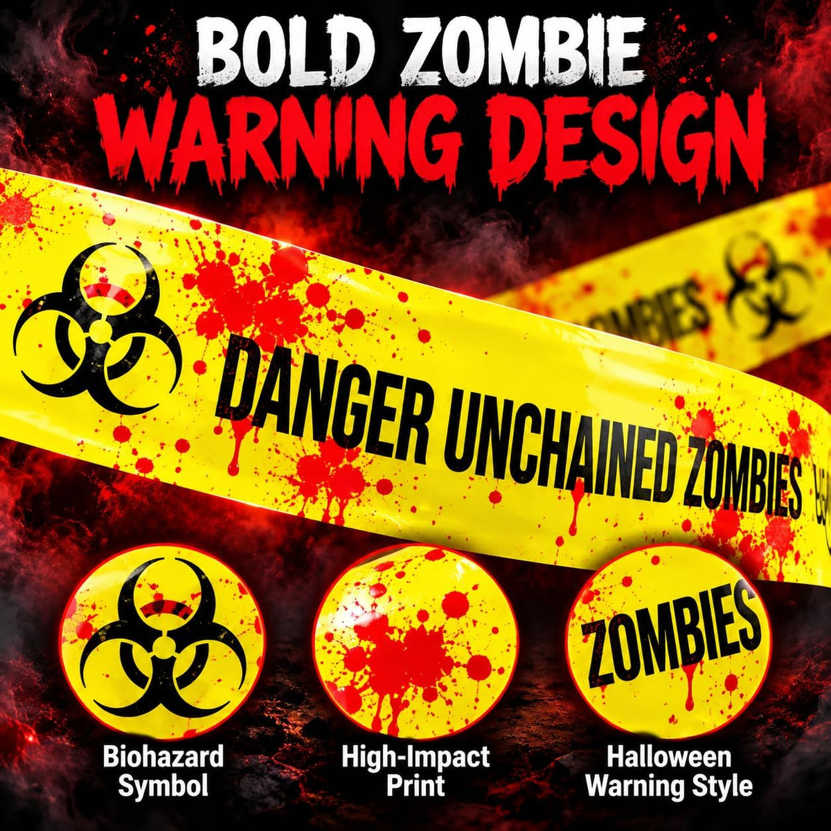 Halloween Fright Tape DANGER UNCHAINED ZOMBIES 2 Rolls