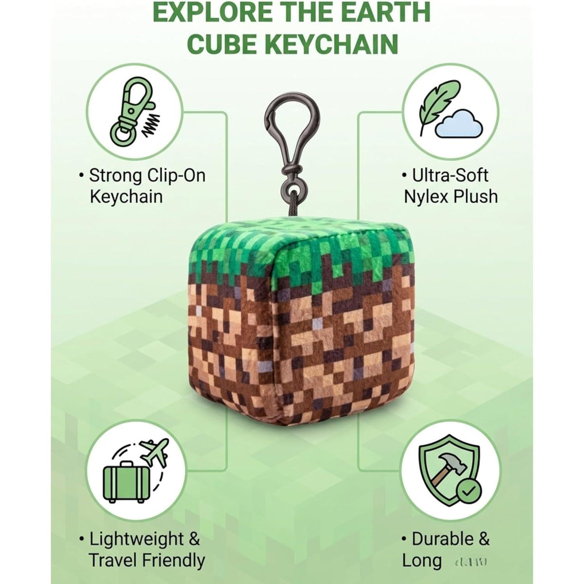 Minecraft Earth Kids Licensed Minecraft Plush Cube Clip-On Keychain – view 2