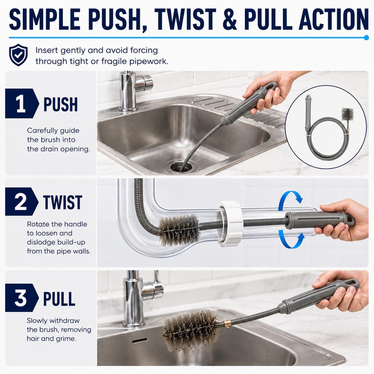 1.5M Long Drain Grime Removing Brush