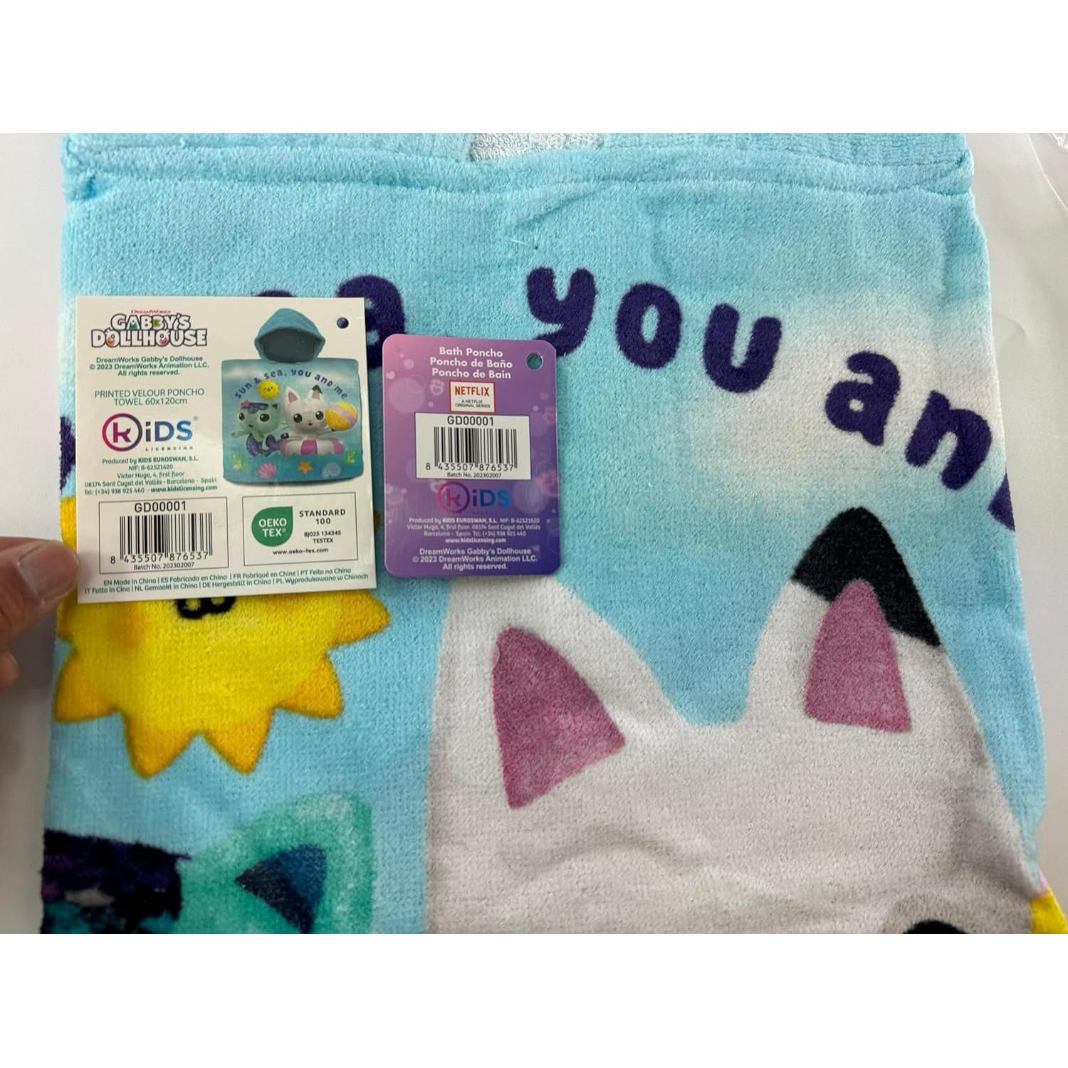 Kids Hooded Towel Poncho Cotton 120cm - Assorted