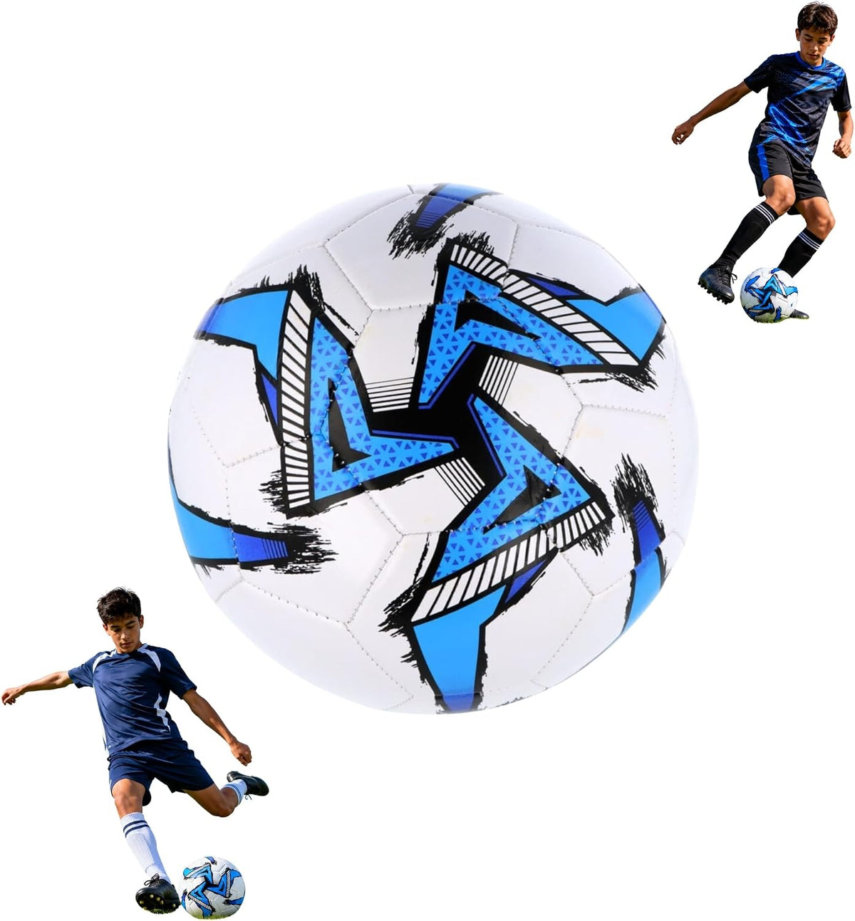 32-Panel Football Size 5 – Deflated Training & Match Ball - White Base -Blue