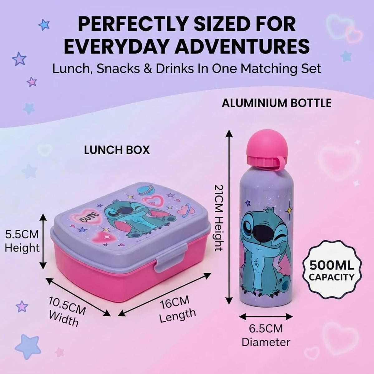 Disney Stitch Lunch Box & Water Bottle Set 2Pcs