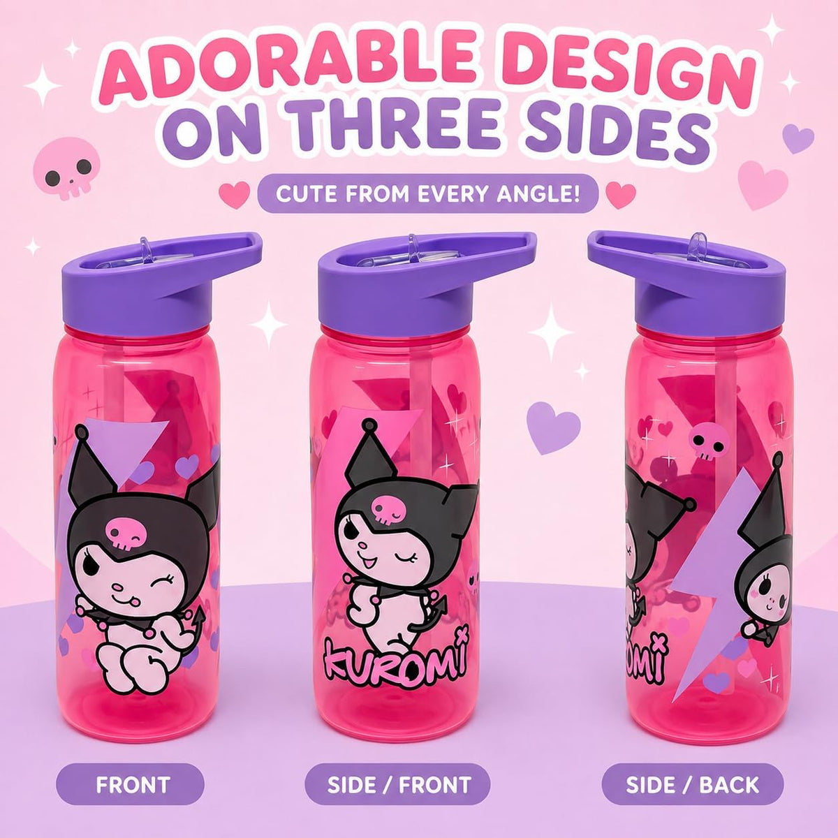Kuromi Kids Leakproof Water Bottle 600ml