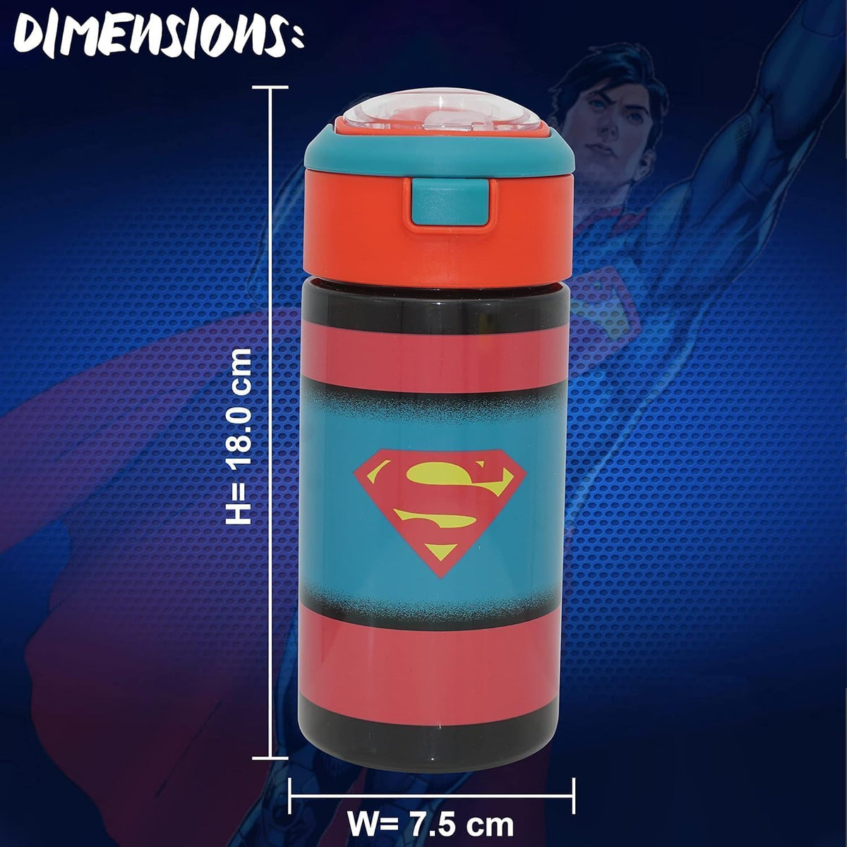 Superman Kids Licensed Flip Up Straw Supra Water Bottle 532ML – view 2