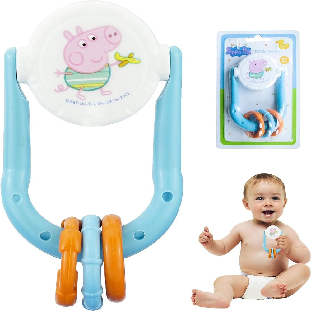 George Pig Rattle Teether- Blue