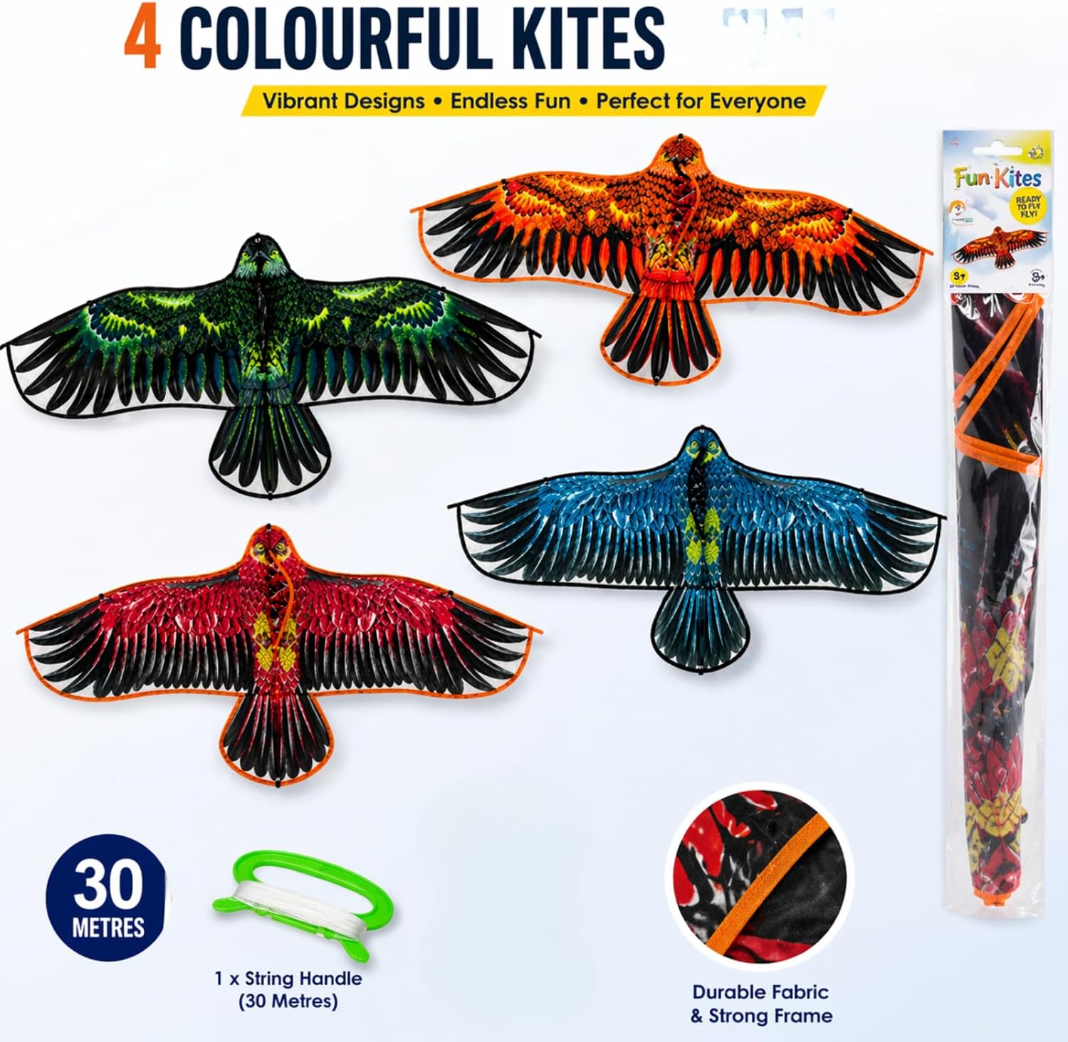 1.2m x 60cm Flying Eagle Kite with 30m String 1x Random