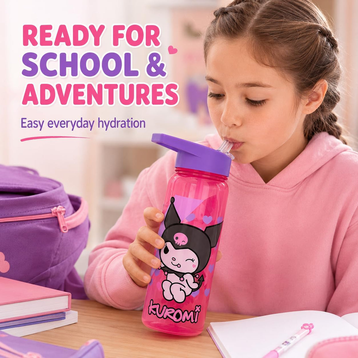 Kuromi Kids Leakproof Water Bottle 600ml
