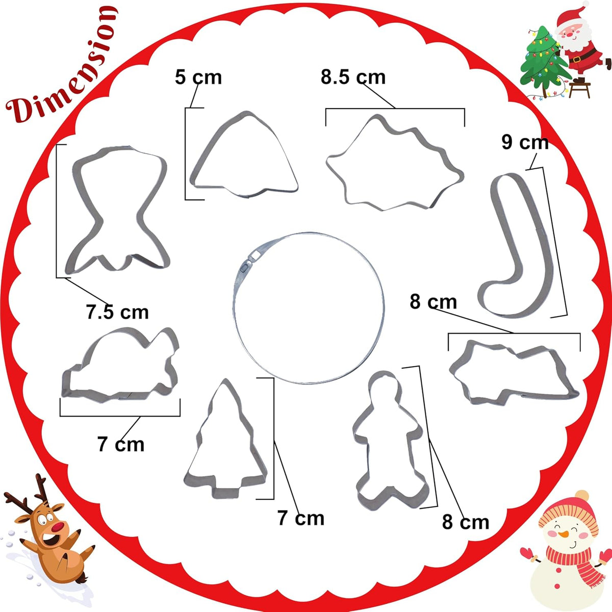 8Pcs Stainless Steel Christmas Cookie Cutters